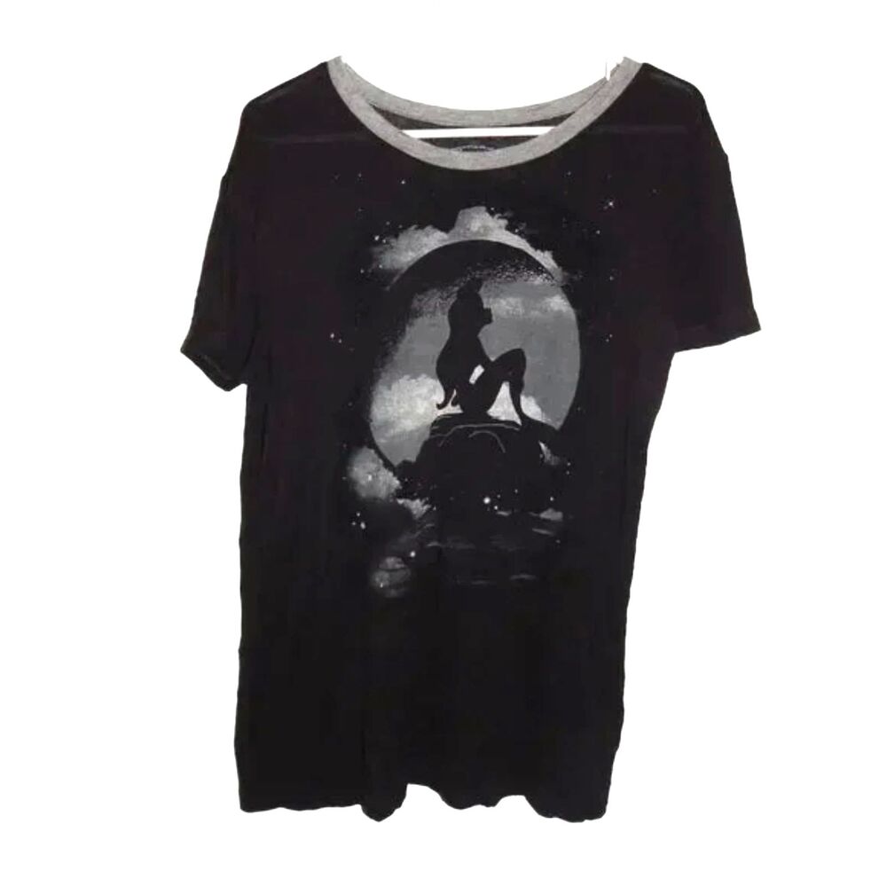 Disney Little Mermaid Ariel Black SemiโSheer Graphic Tee Womenโs Medium